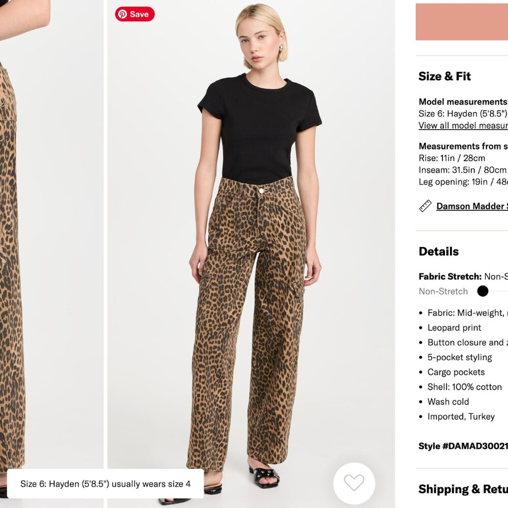 Damson Madder Leopard Cargo Pants Jeans - size 6 US /10 Euro